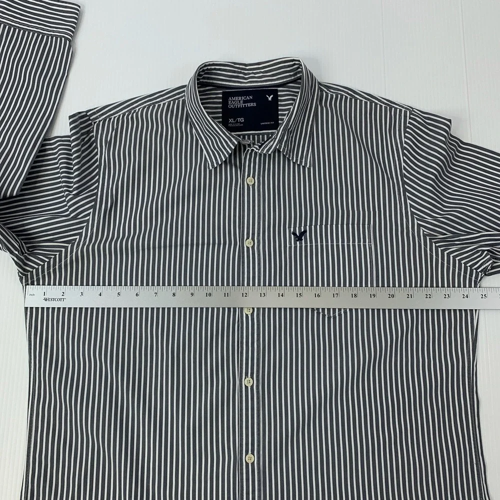 American Eagle Mens Size XL Gray & White Striped Long Sleeve Vintage Fit Shirt - Picture 7 of 10